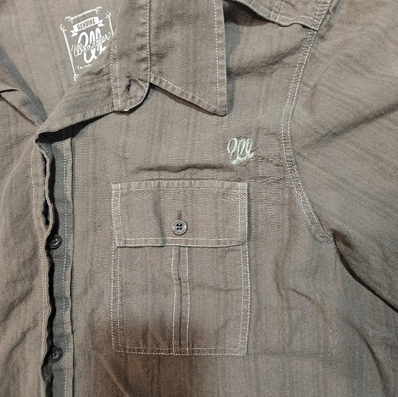 Wrangler Brown Short Sleeve Button Down Shirt LA PD Obeying the Law L - Picture 3 of 8